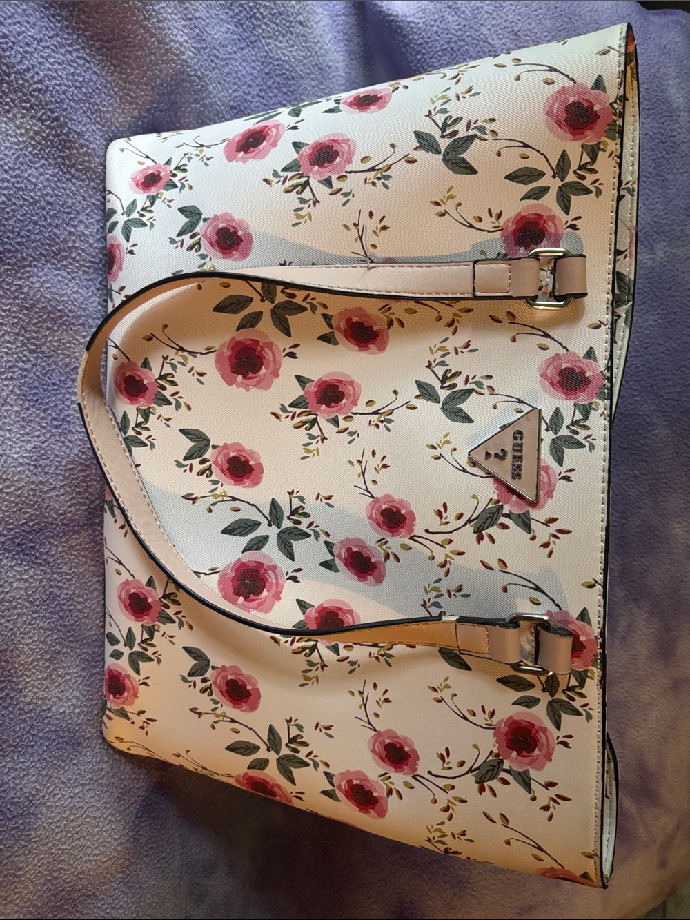 Guess Floral Print Tote in White and Pink